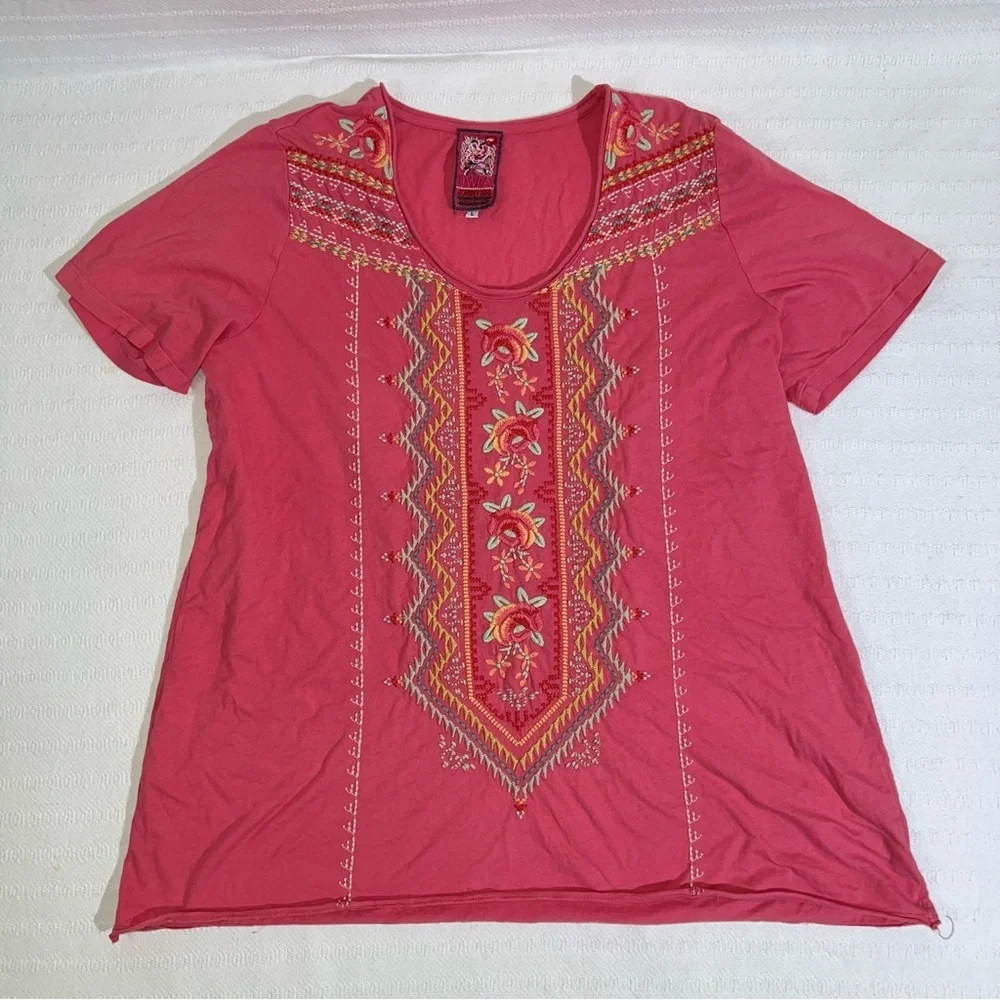 JOHNNY WAS JWLA Womens Top Size Large Embroidered Tunic Boho Designer - Picture 1 of 7